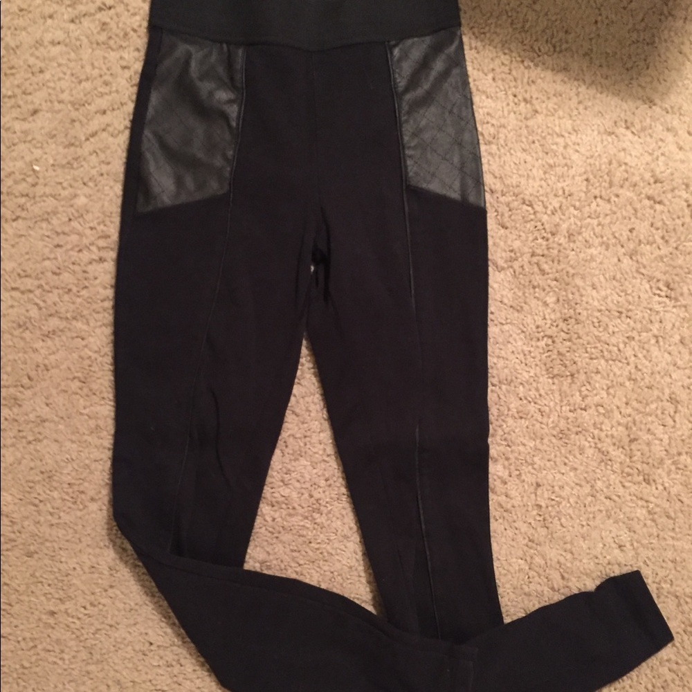 Black Leather Detail Leggings